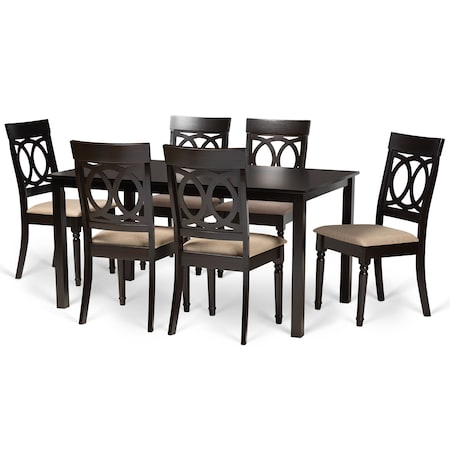 Baxton Studio Lucie Modern and Contemporary Sand Fabric and Dark Brown Finished Wood 7-Piece Dining Set 174-10537-10519-Zoro